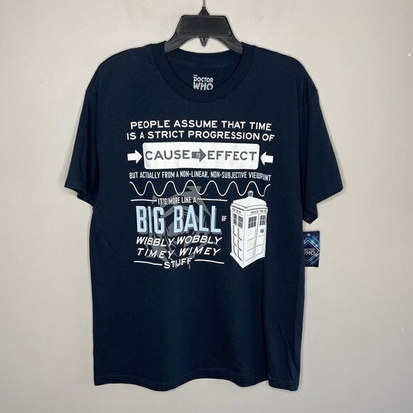 Ripple Junction Mens Doctor WHO Wibbly Wobbly T-Shirt NEW Large L Navy Graphic - Picture 1 of 7